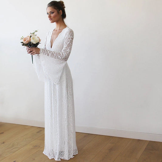 Isabella Ivory Lace Bell-Sleeve Wedding Gown