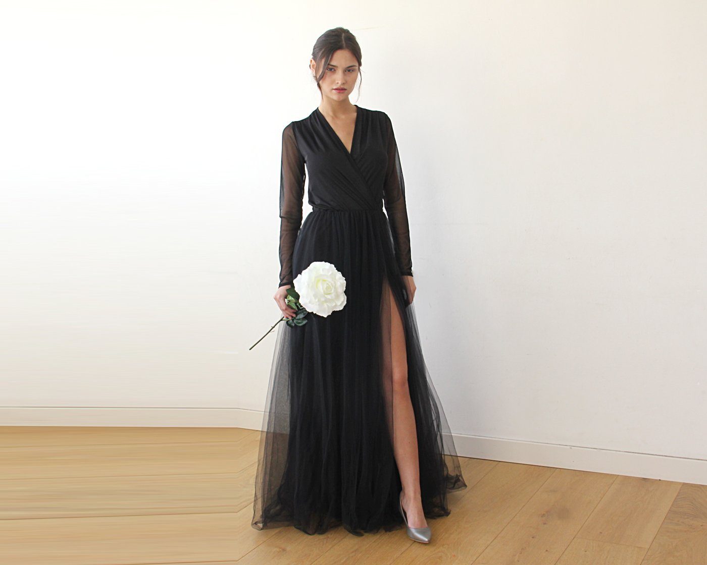 Midnight Allure Black Tulle Gown