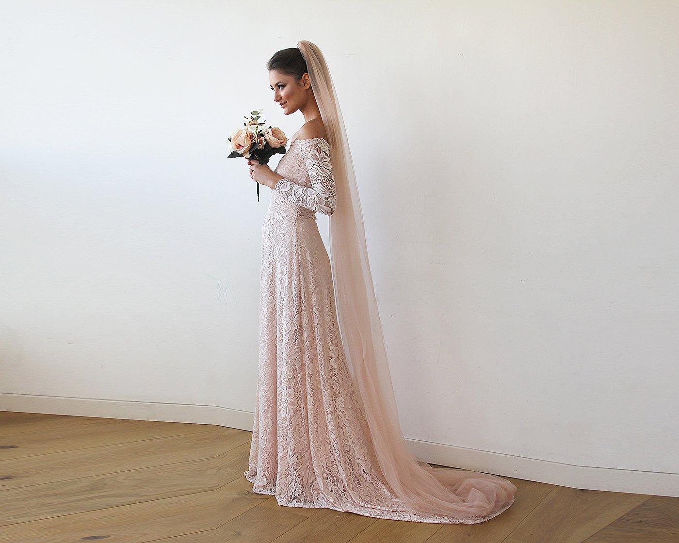 Rosalie Off-Shoulder Pink Lace Gown