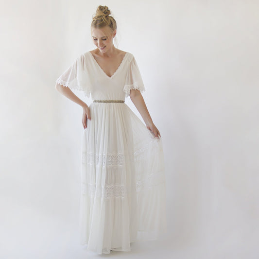 Ethereal Fairy Wedding Dress with Floral Appliqué