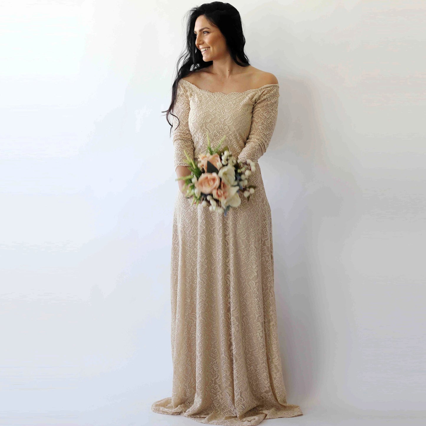 La Bellezza Champagne Lace Gown