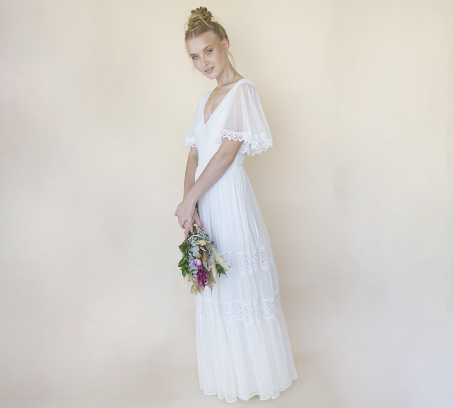 Ethereal Fairy Wedding Dress with Floral Appliqué