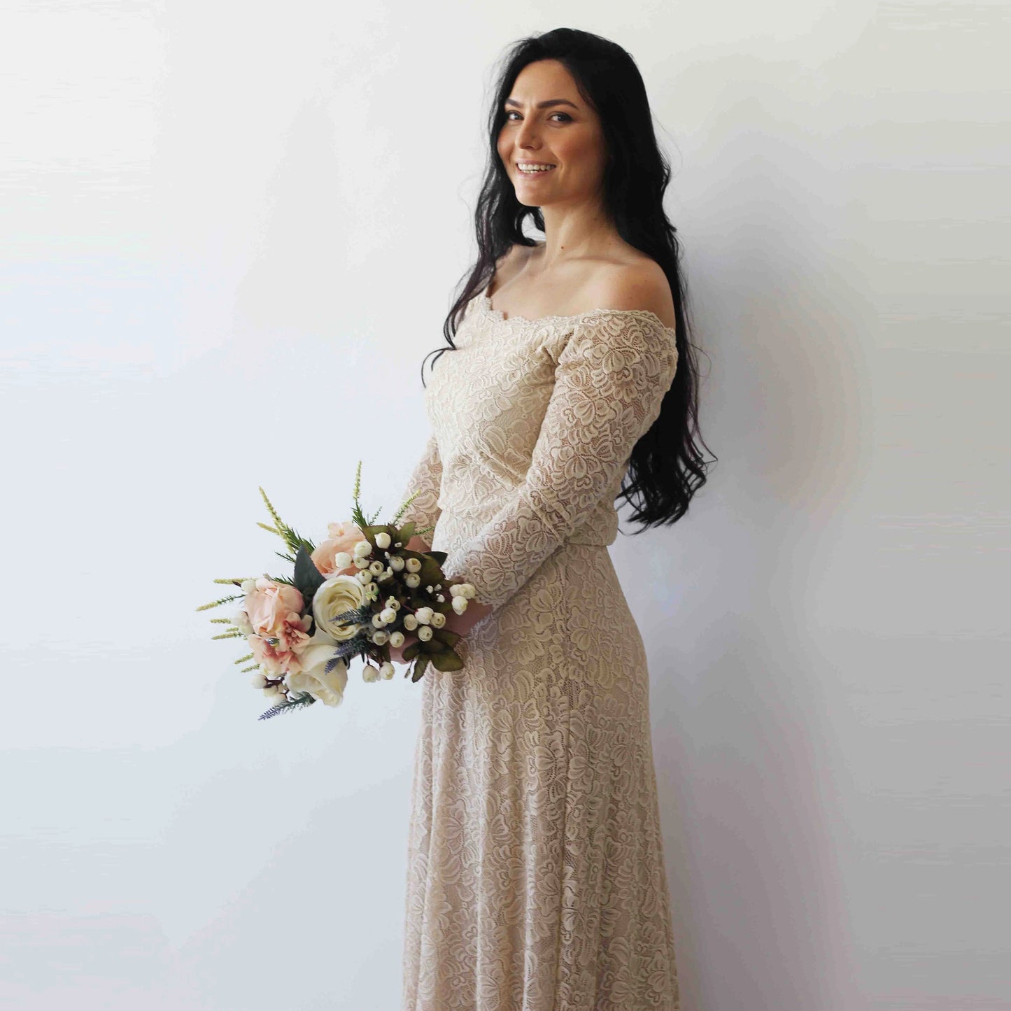 La Bellezza Champagne Lace Gown