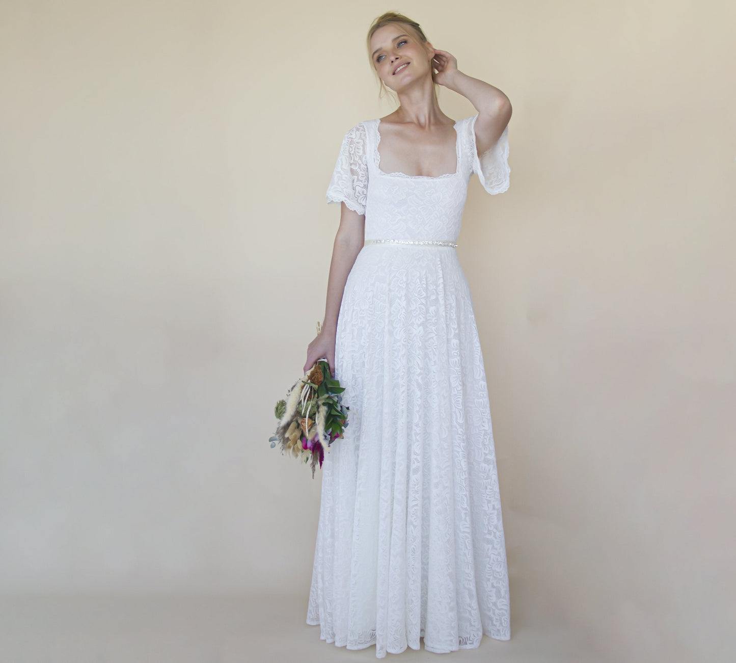 Marcella Ivory Square Neckline Gown