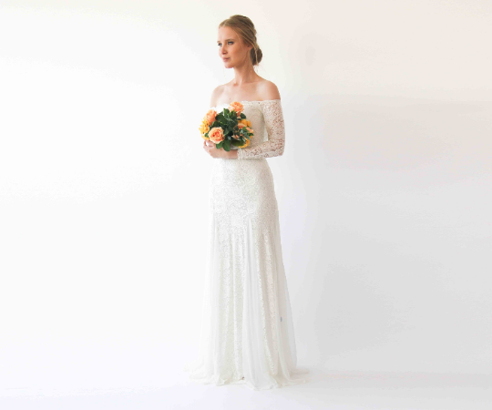 Vittoria Ivory Lace and Chiffon Gown