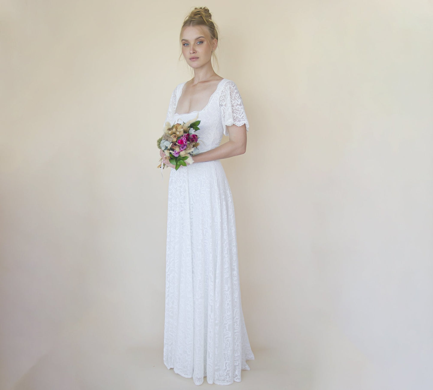 Marcella Ivory Square Neckline Gown