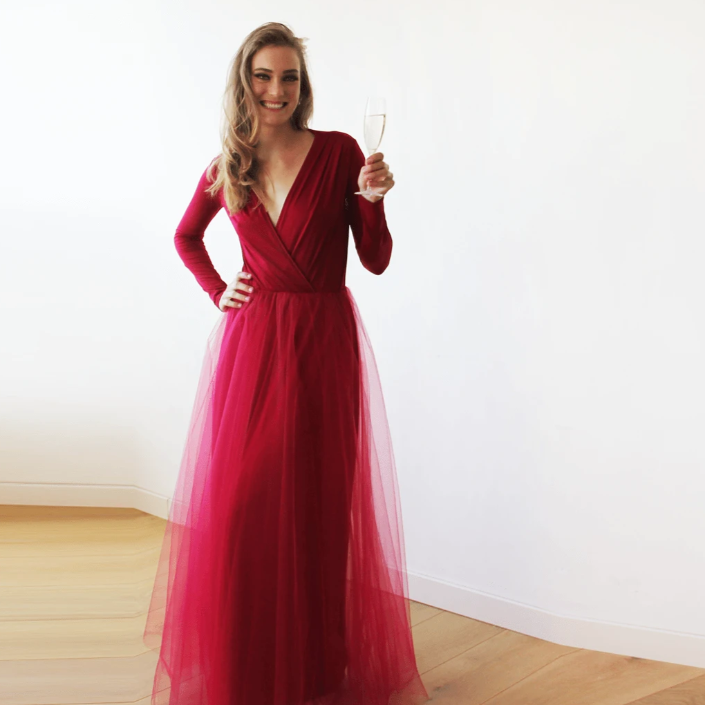 Amélie Bordeaux Tulle Gown