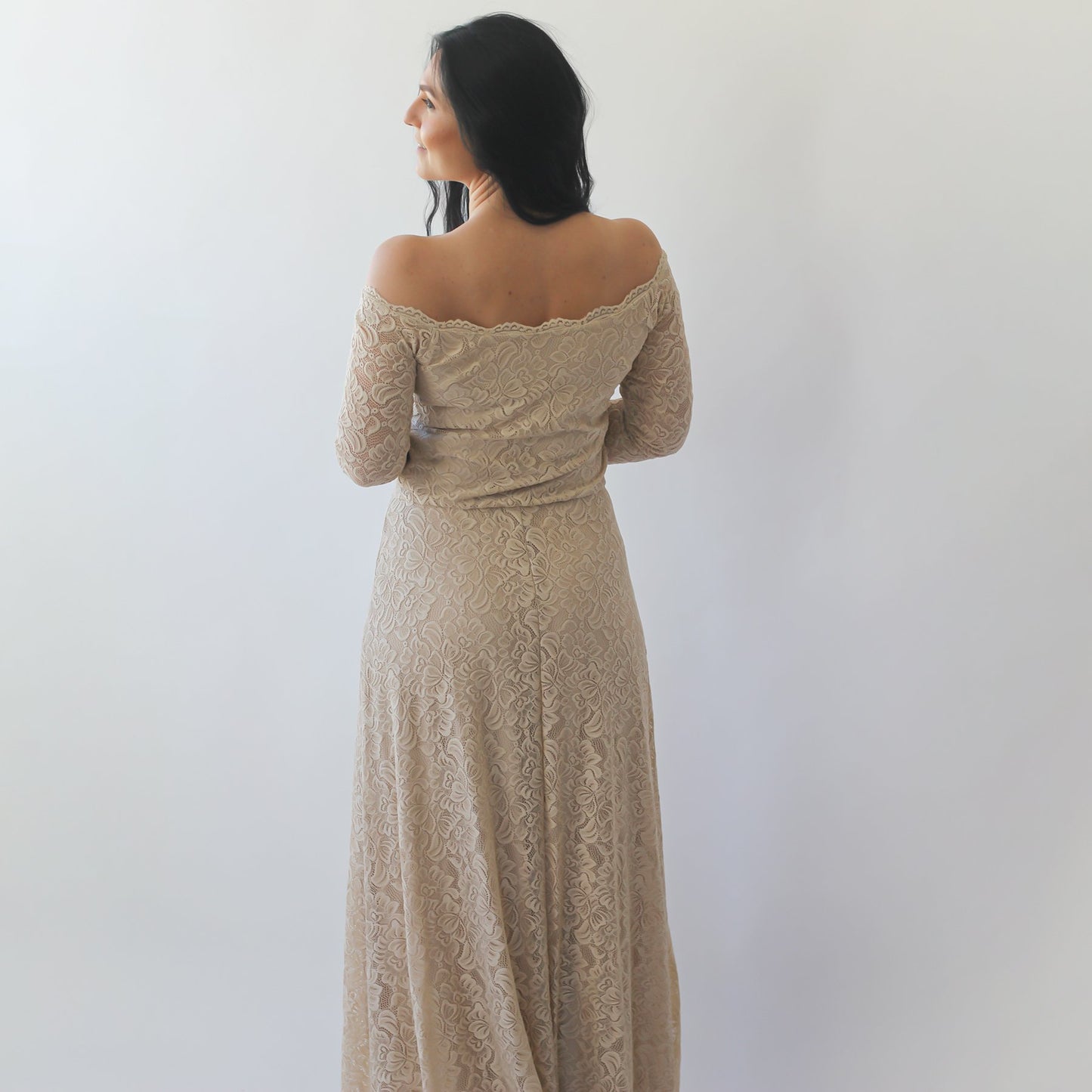 La Bellezza Champagne Lace Gown