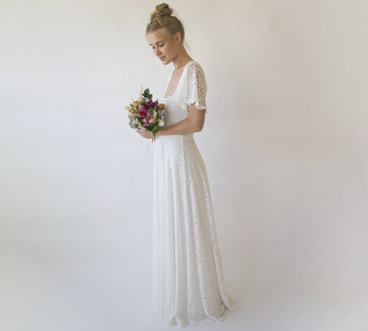 Marcella Ivory Square Neckline Gown