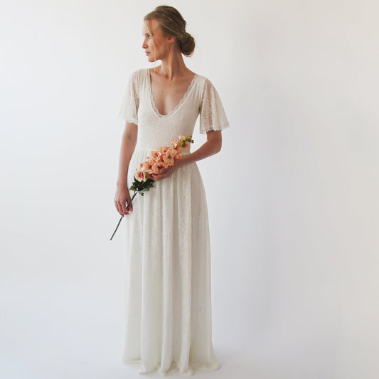 Elysian Butterfly-Sleeve Lace Gown