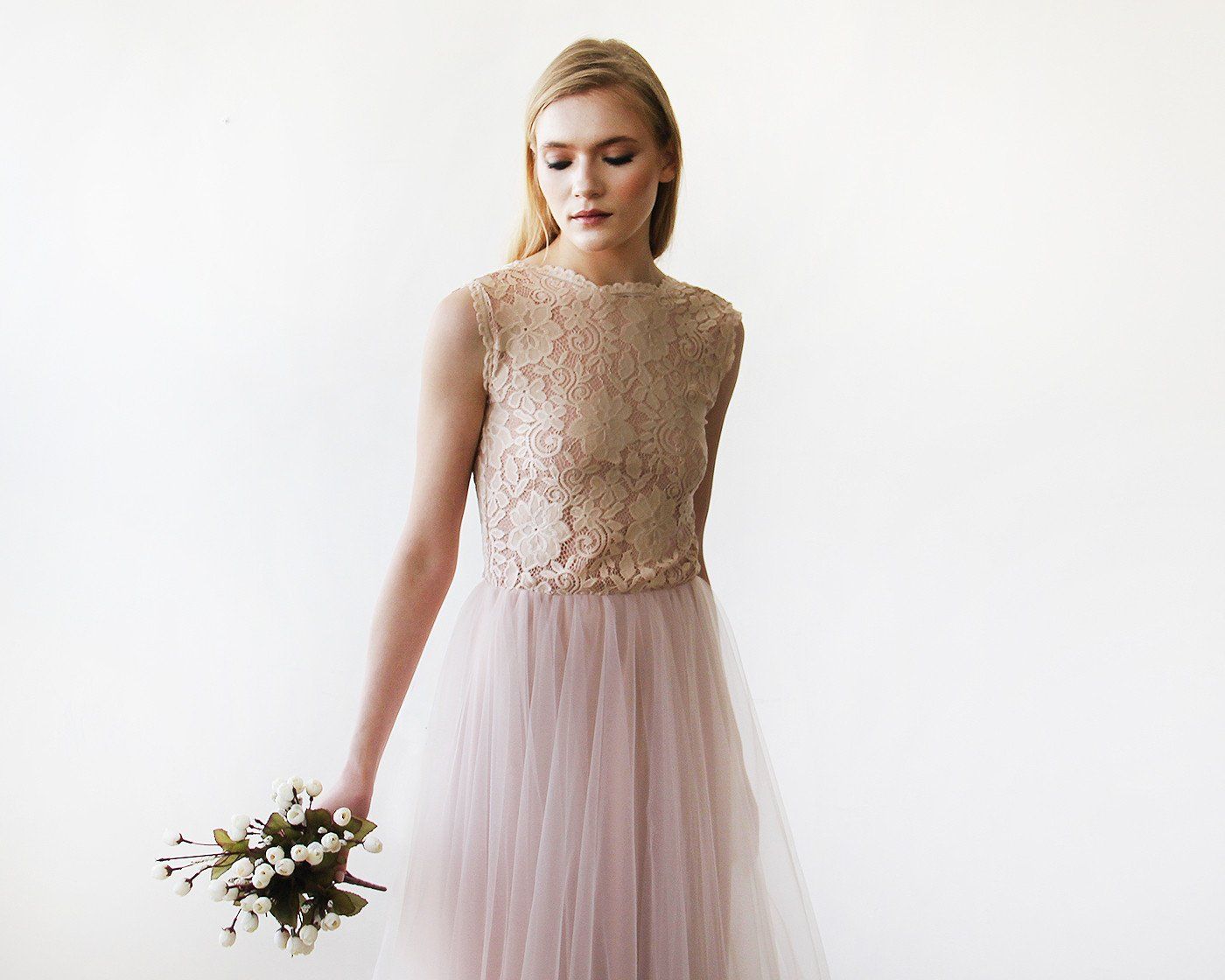 Amara Open-Back Lace & Tulle Gown