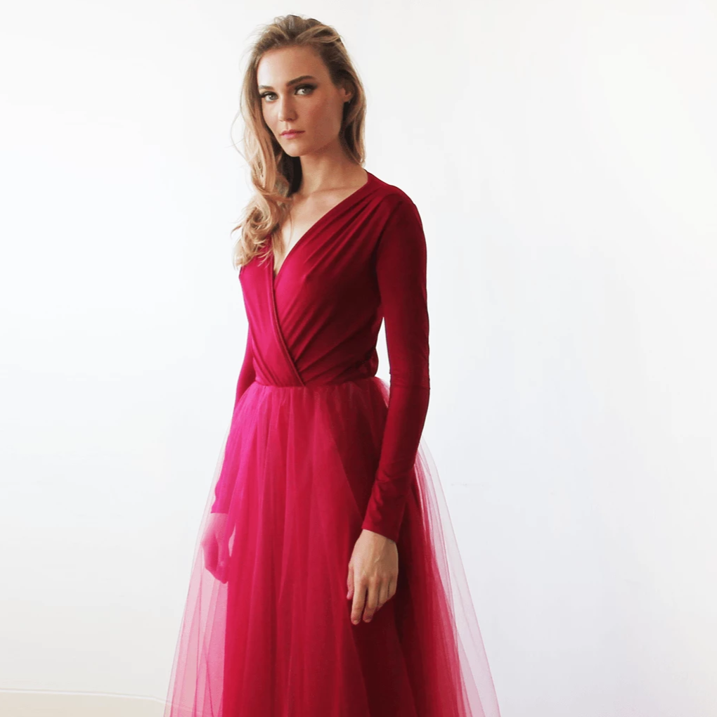 Amélie Bordeaux Tulle Gown