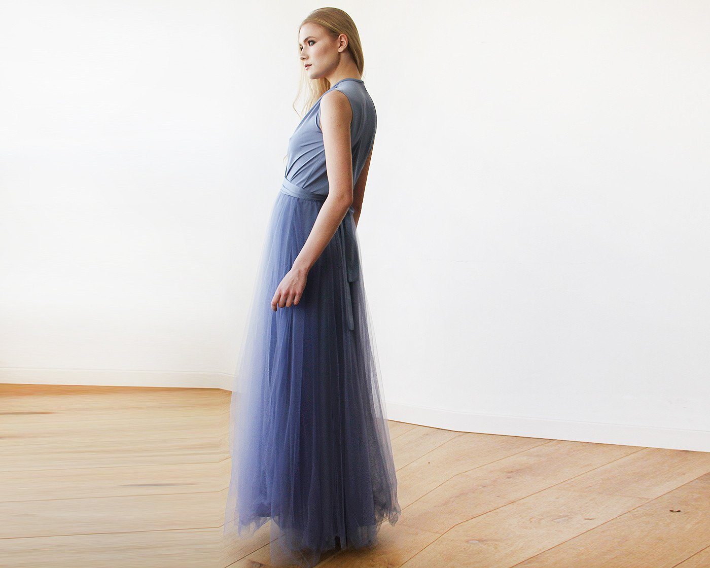 Luna Azure Silk Tulle Gown