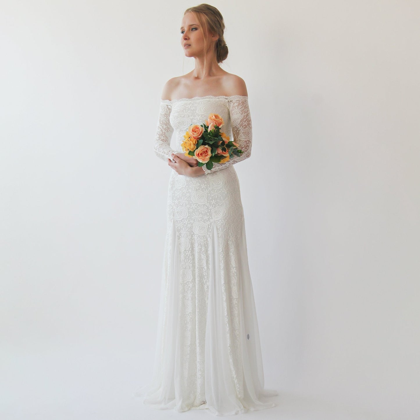 Vittoria Ivory Lace and Chiffon Gown