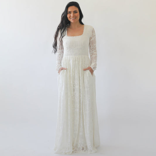 Aurielle Square-Neck Lace Bridal Gown