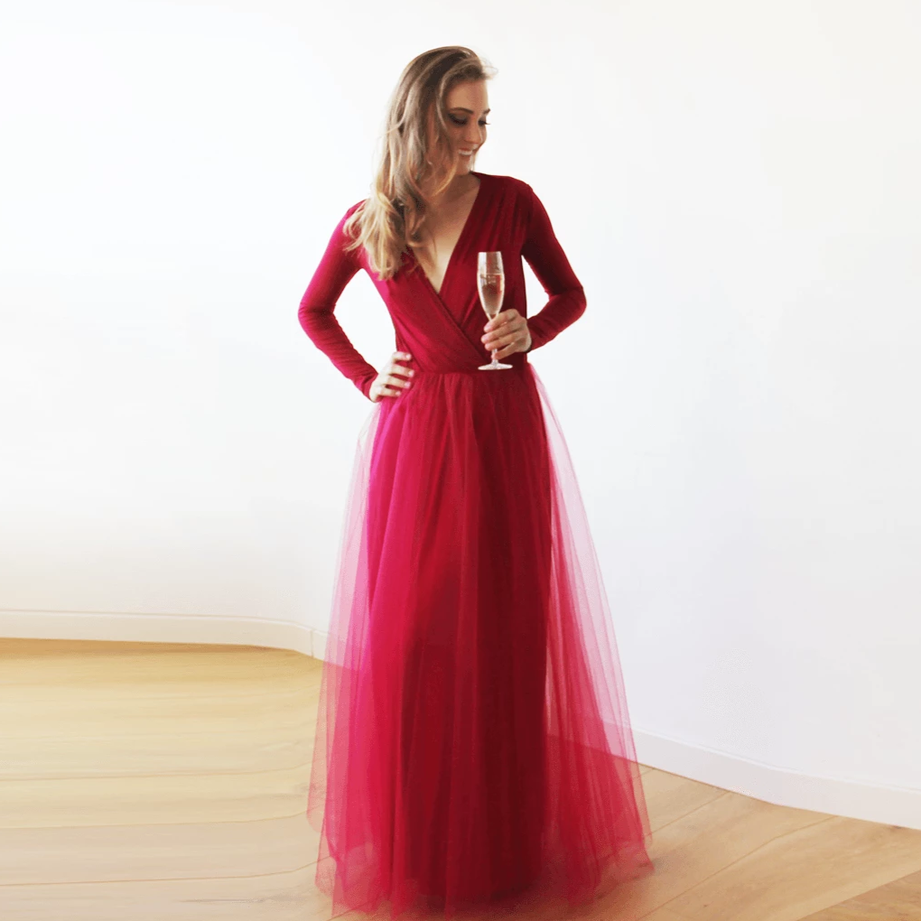 Amélie Bordeaux Tulle Gown