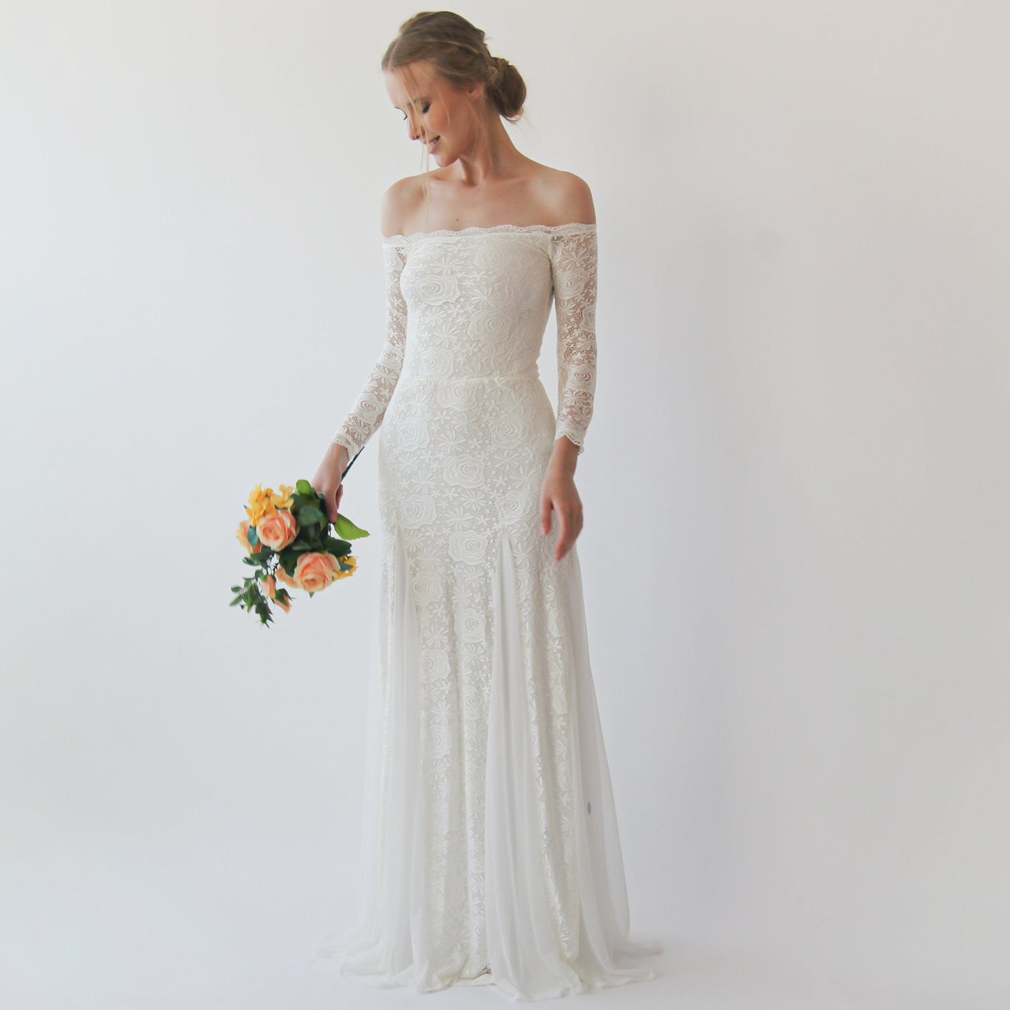 Vittoria Ivory Lace and Chiffon Gown