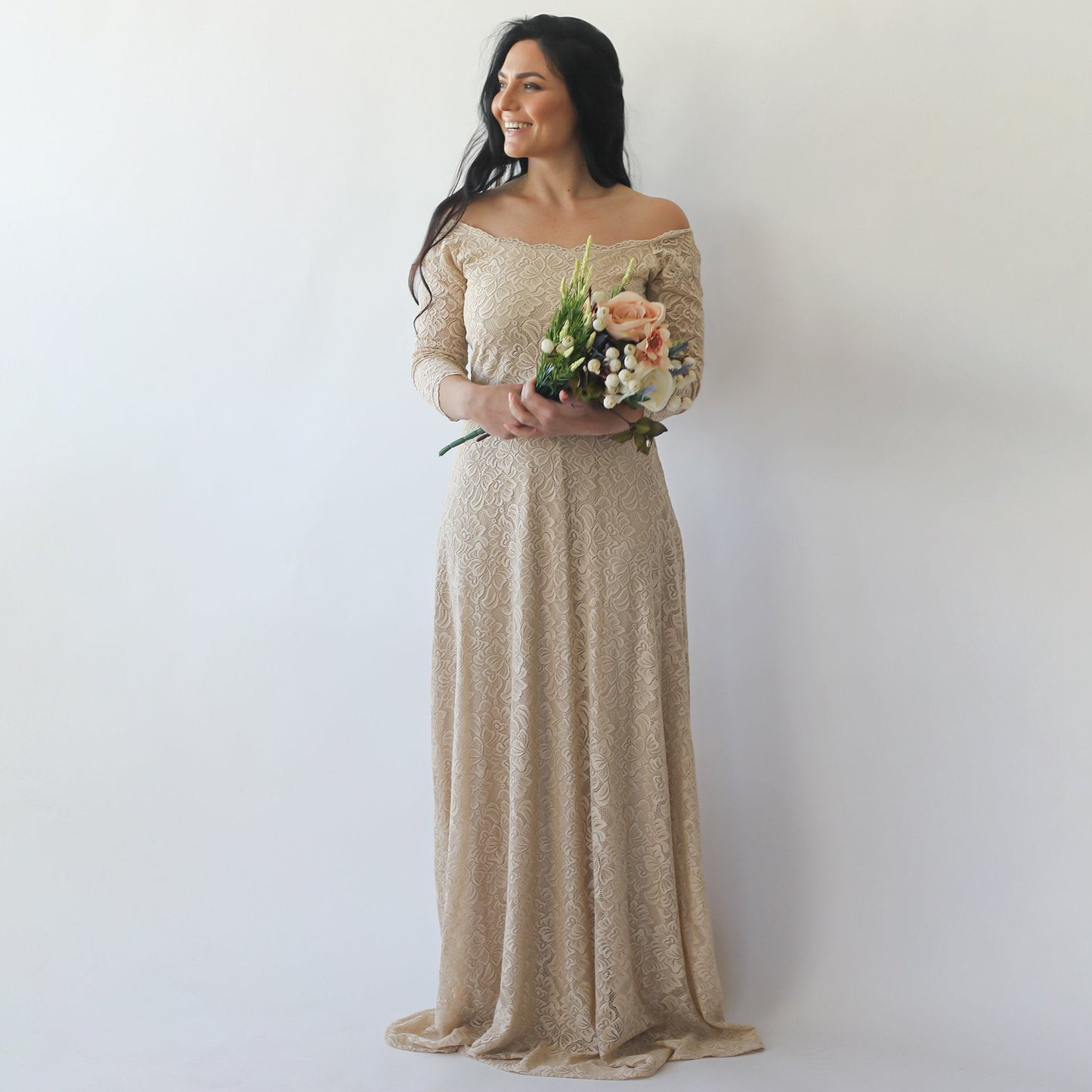 La Bellezza Champagne Lace Gown