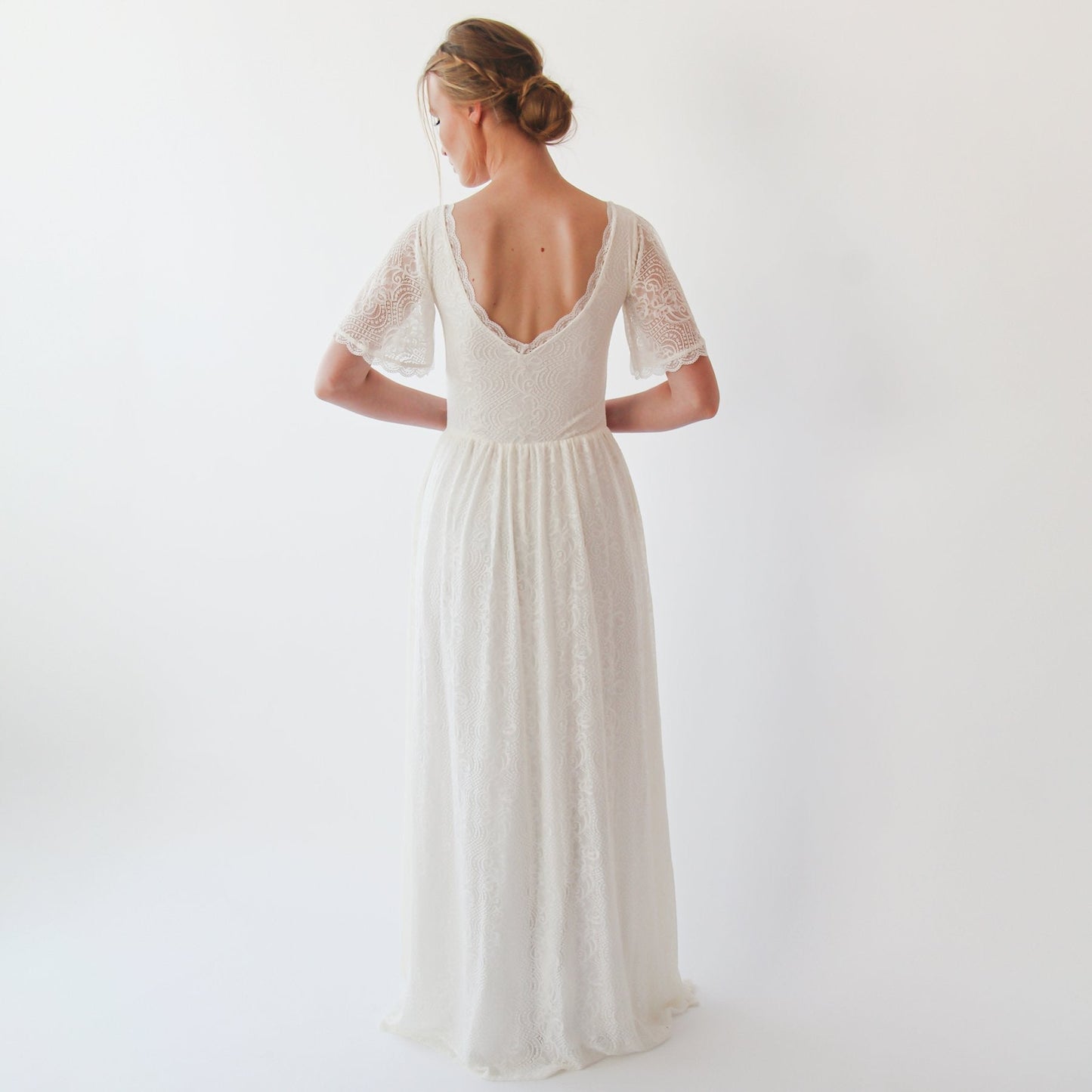 Elysian Butterfly-Sleeve Lace Gown