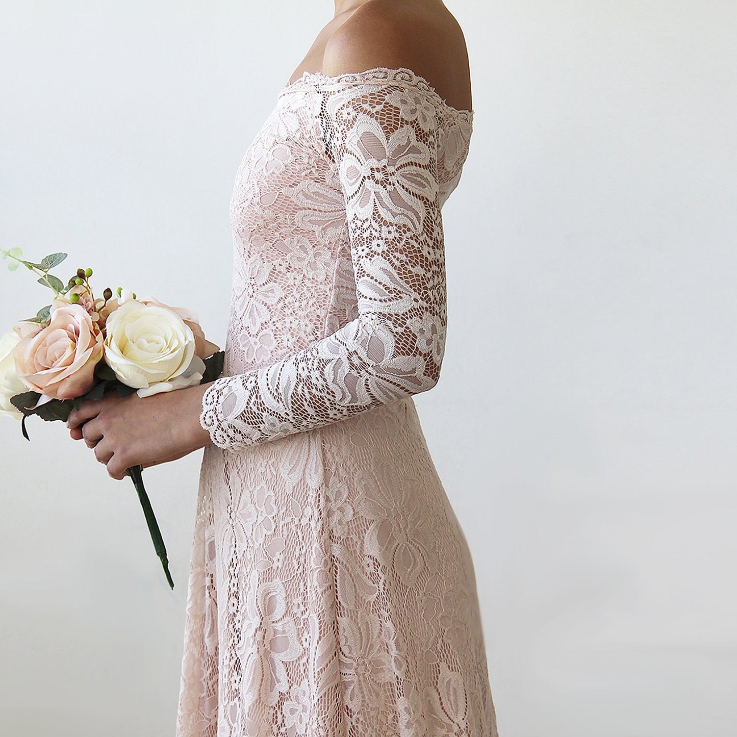 Rosalie Off-Shoulder Pink Lace Gown