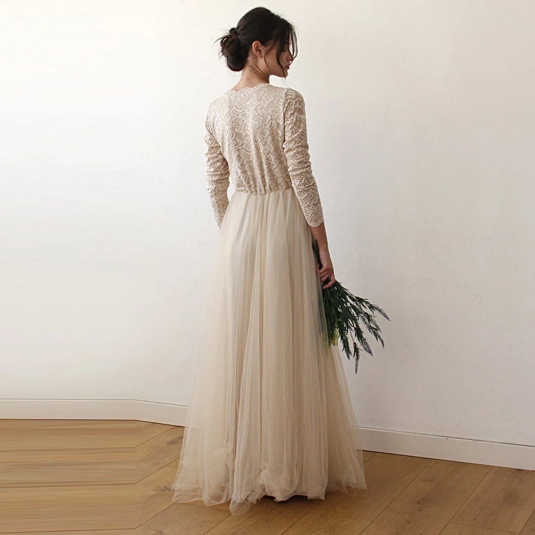 Gisella di Tulle Champagne Lace and Tulle Gown