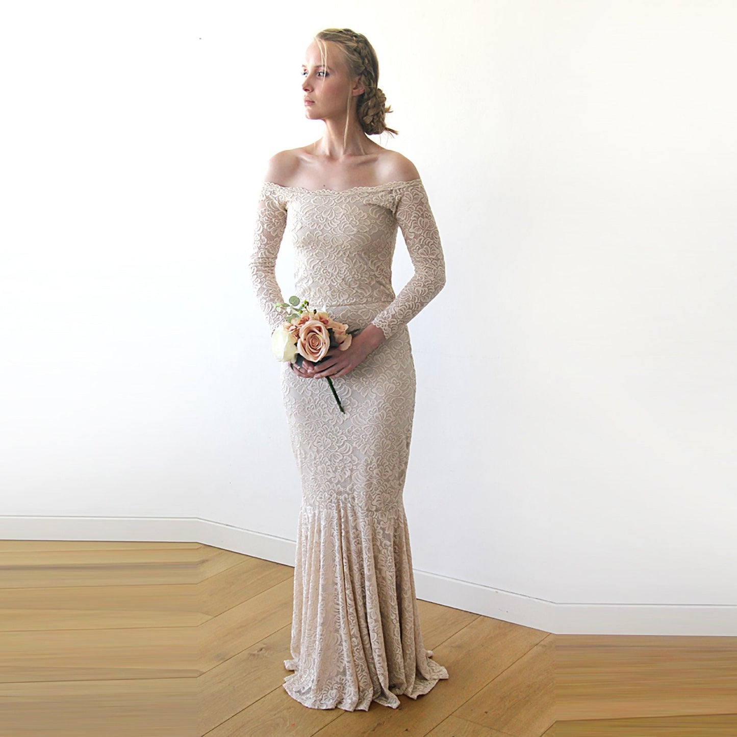 Evelina Champagne Lace Mermaid Gown