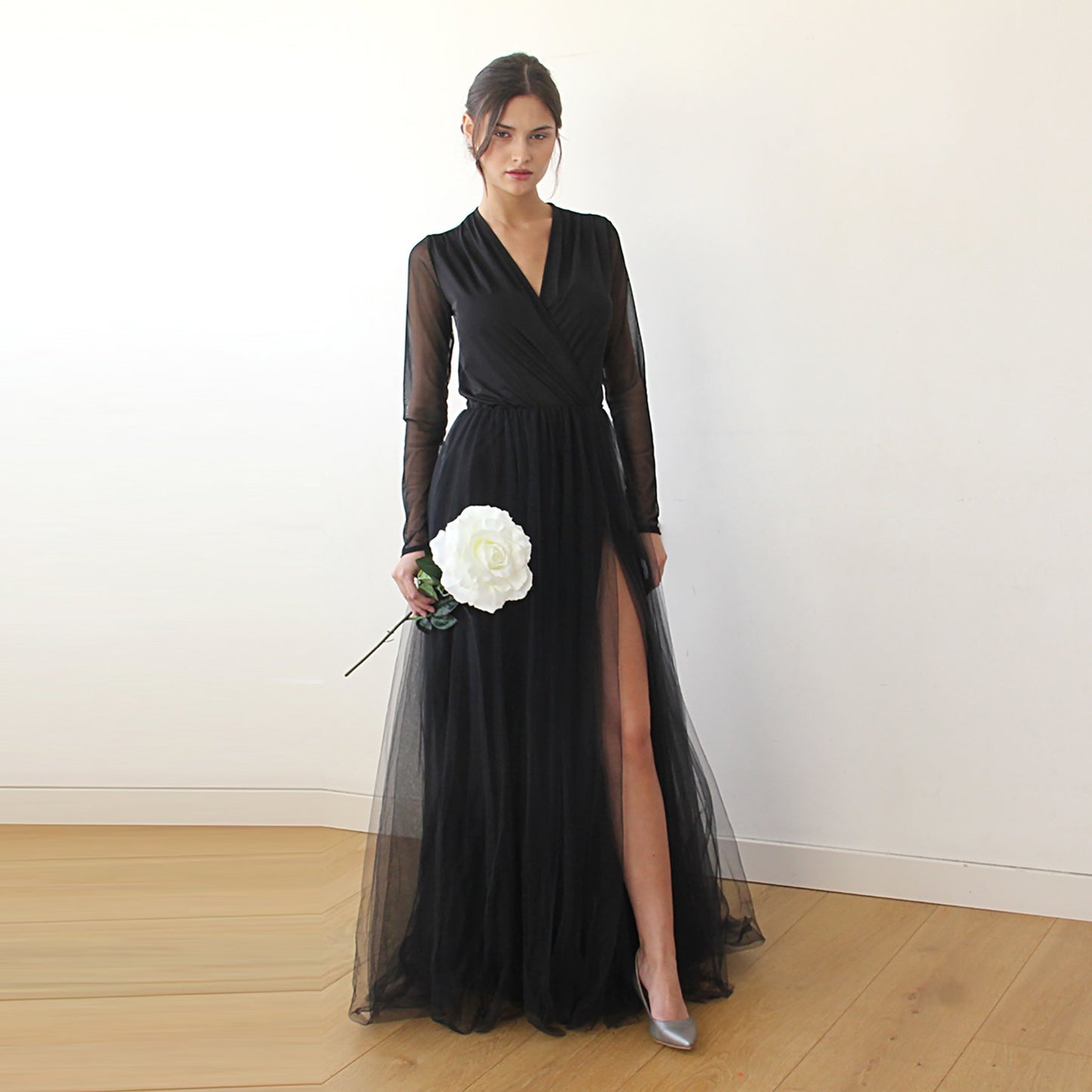 Midnight Allure Black Tulle Gown