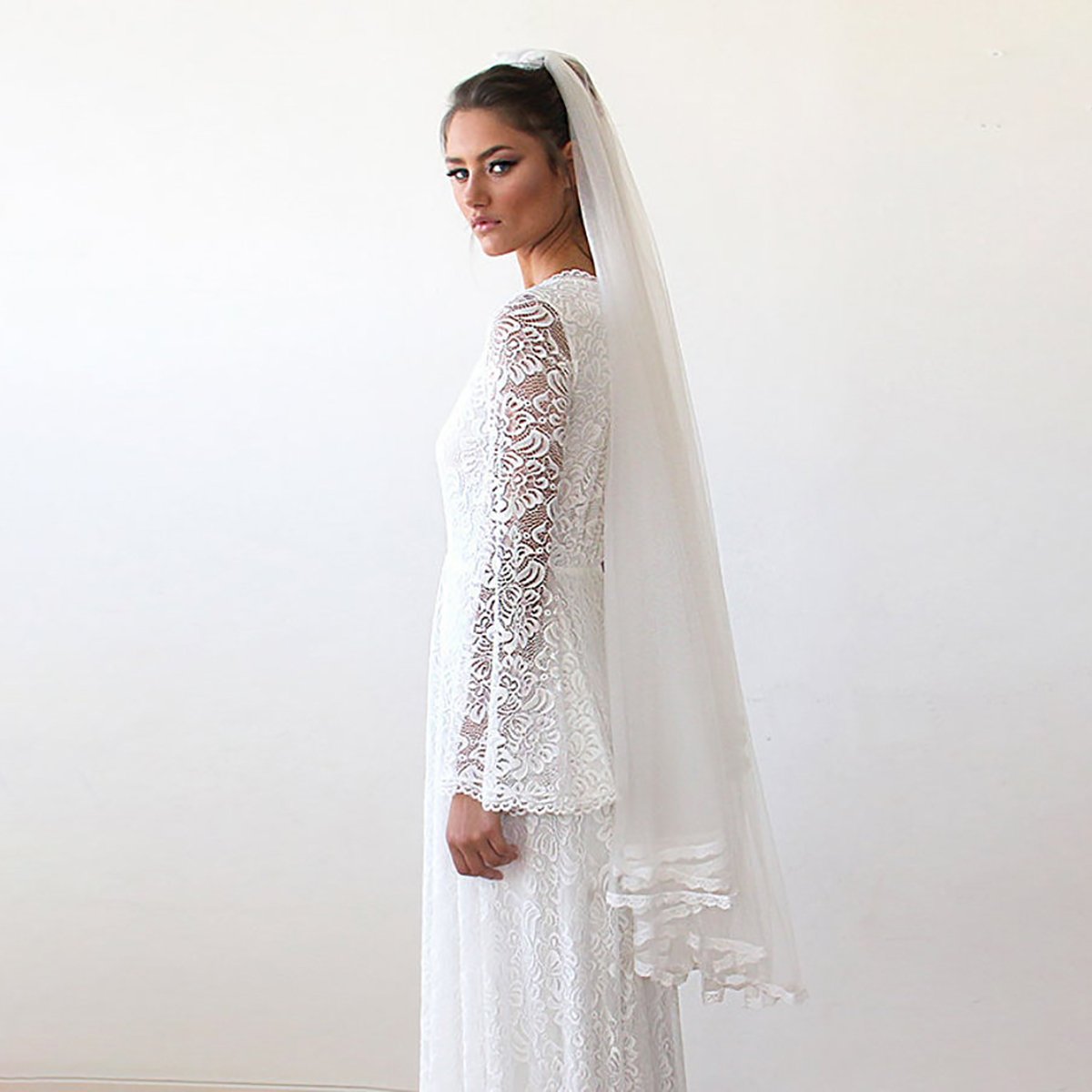 Celeste Lace-Trim Tulle Bridal Veil