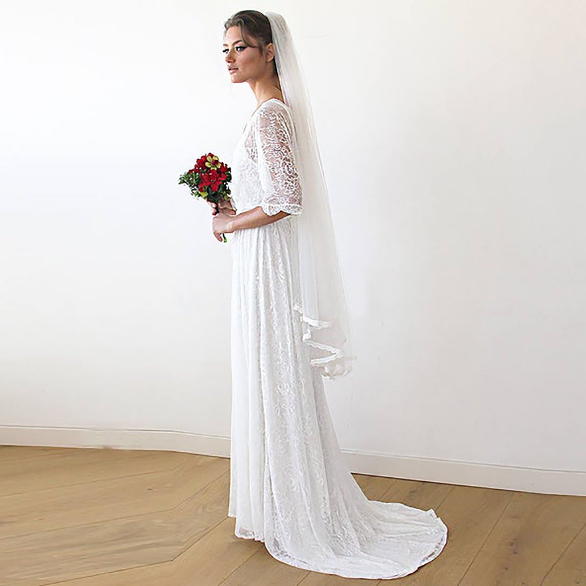 Celeste Lace-Trim Tulle Bridal Veil