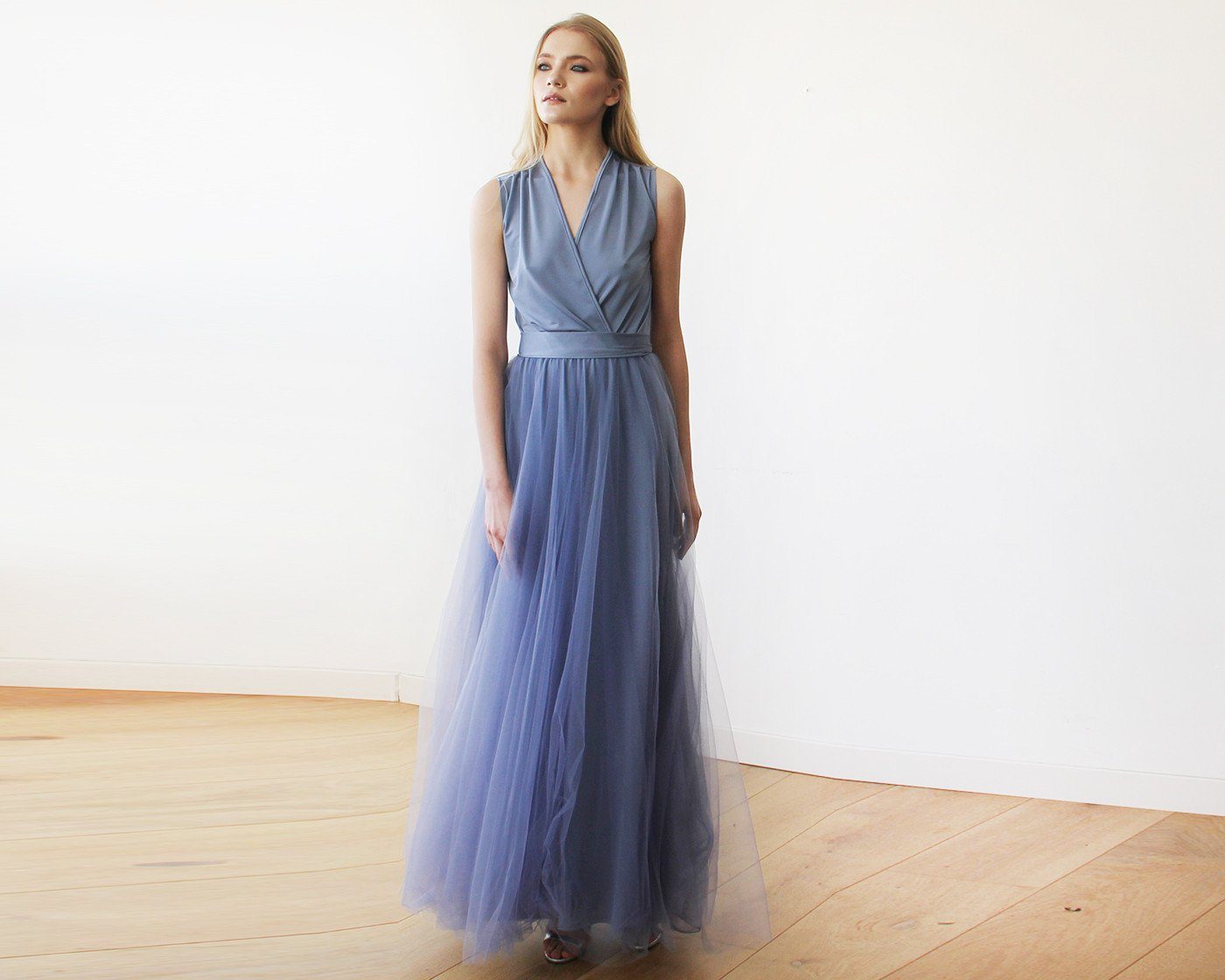 Luna Azure Silk Tulle Gown