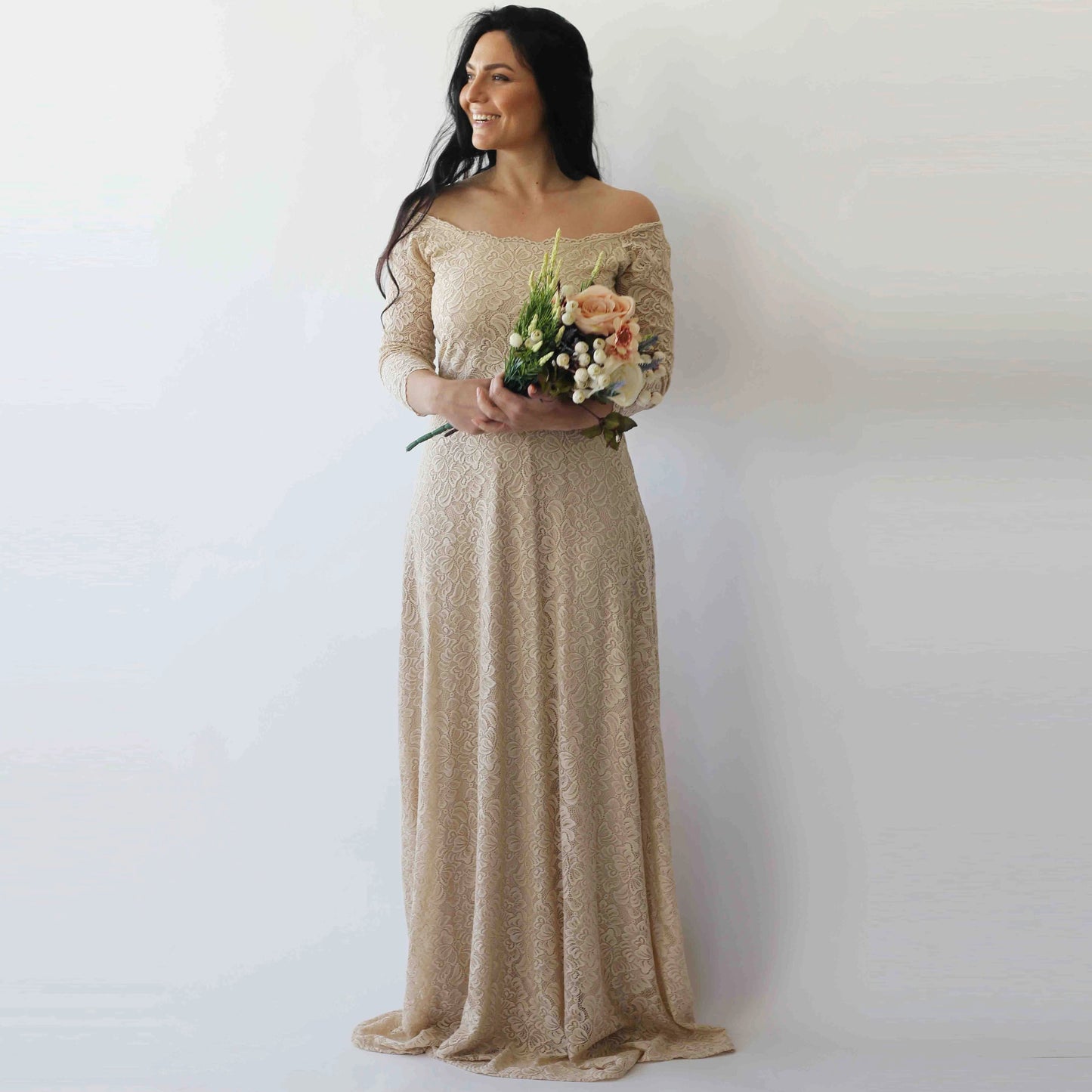 La Bellezza Champagne Lace Gown