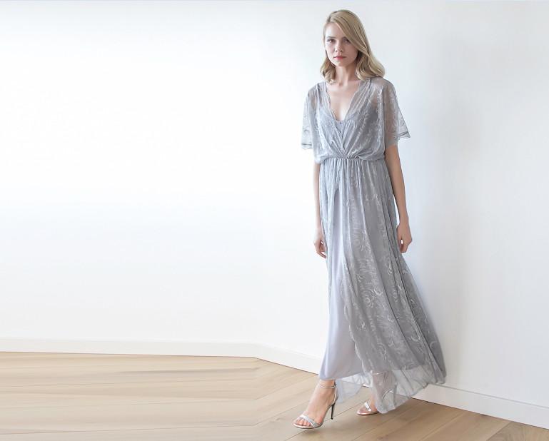 Aurora Grey Lace Maxi Gown