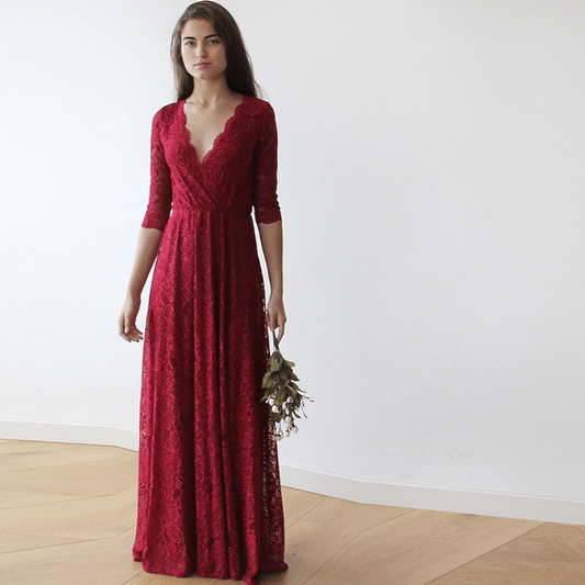 Élodie Bordeaux Lace Gown