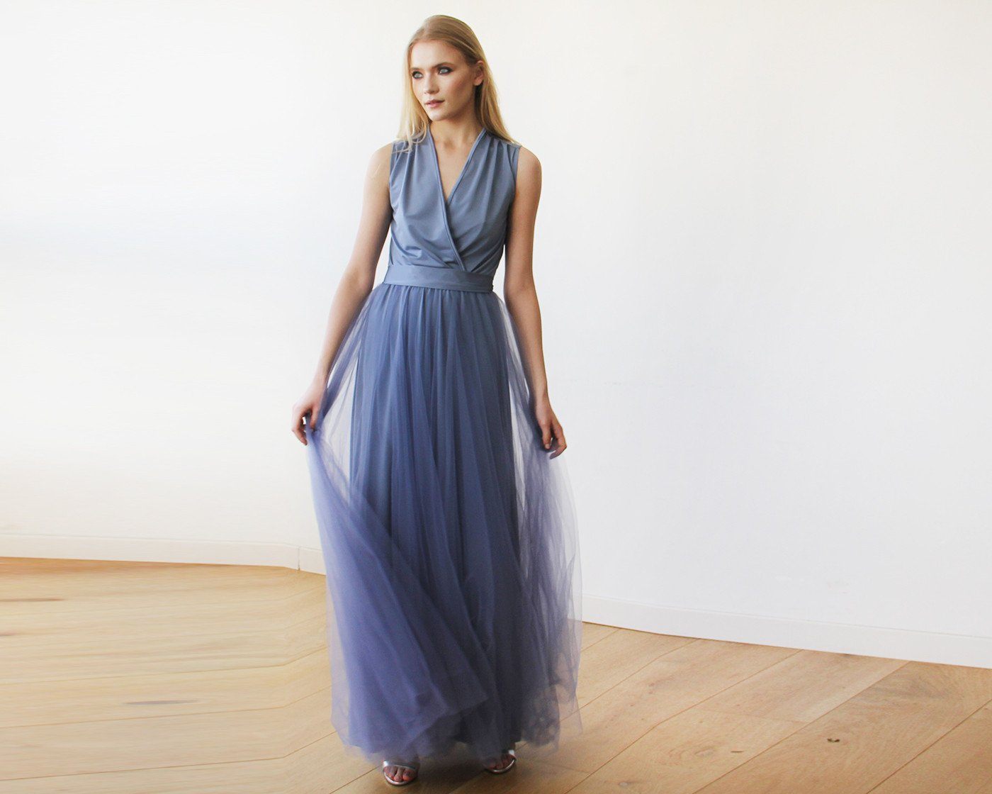 Luna Azure Silk Tulle Gown