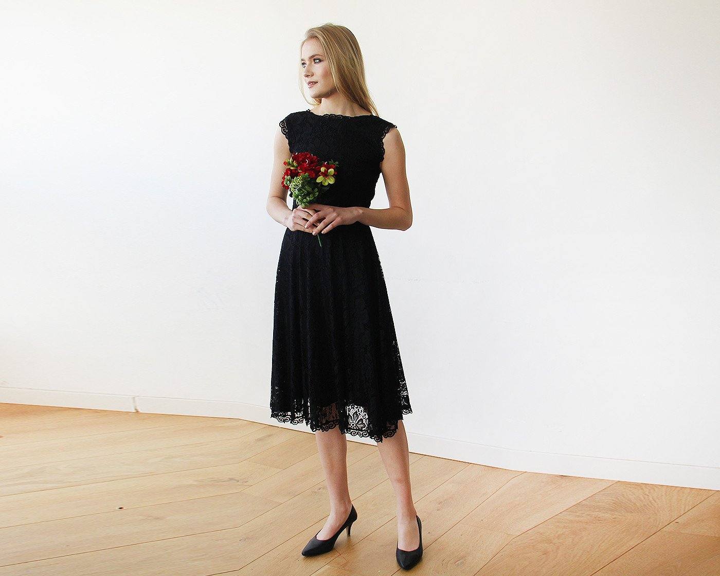 Amélie Midi-Length Black Lace Dress