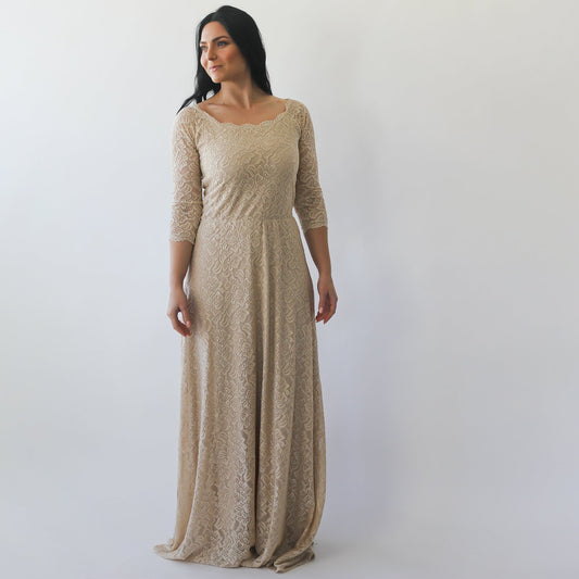 La Bellezza Champagne Lace Gown