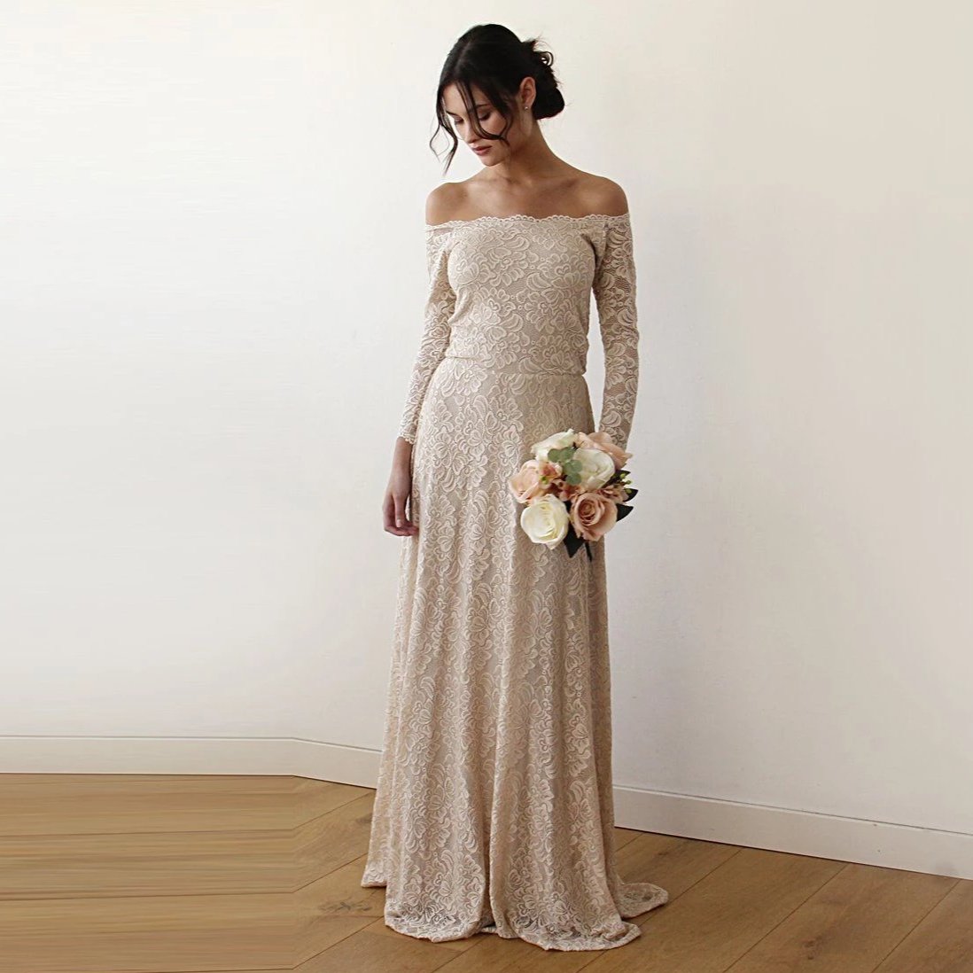 La Bellezza Champagne Lace Gown