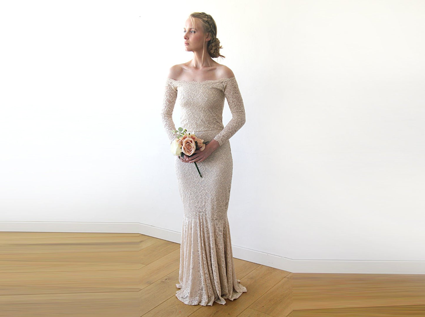 Evelina Champagne Lace Mermaid Gown