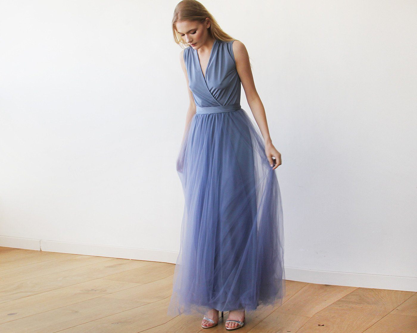 Luna Azure Silk Tulle Gown