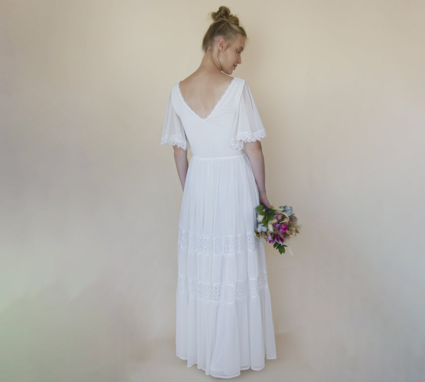 Ethereal Fairy Wedding Dress with Floral Appliqué