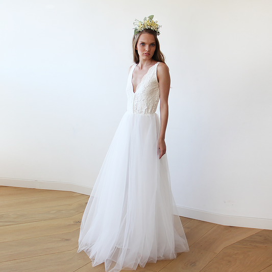 Celeste Ivory Wrap-Style Tulle Gown