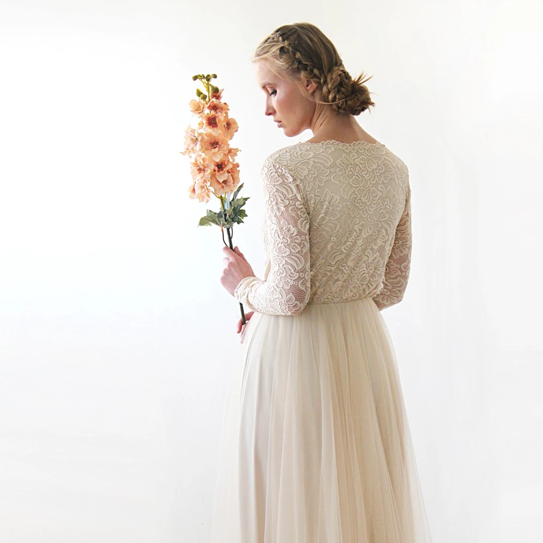 Giovanna Champagne Lace and Tulle Long Sleeve