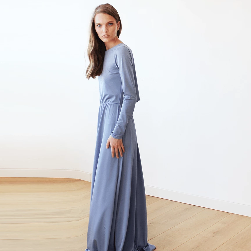 Evelina Dusty Blue Maxi Dress