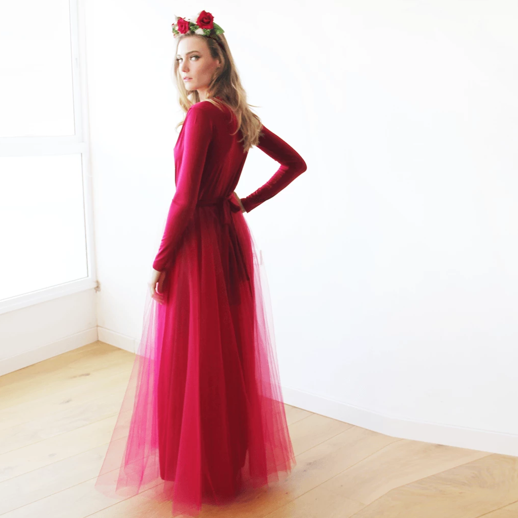 Amélie Bordeaux Tulle Gown