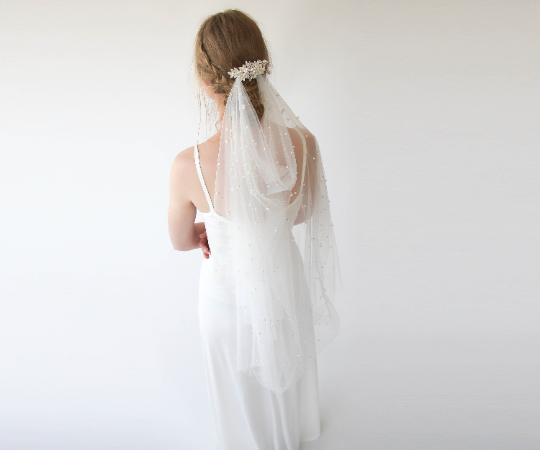 Bridal Hair Pins & Minimalist Tulle Veil Set