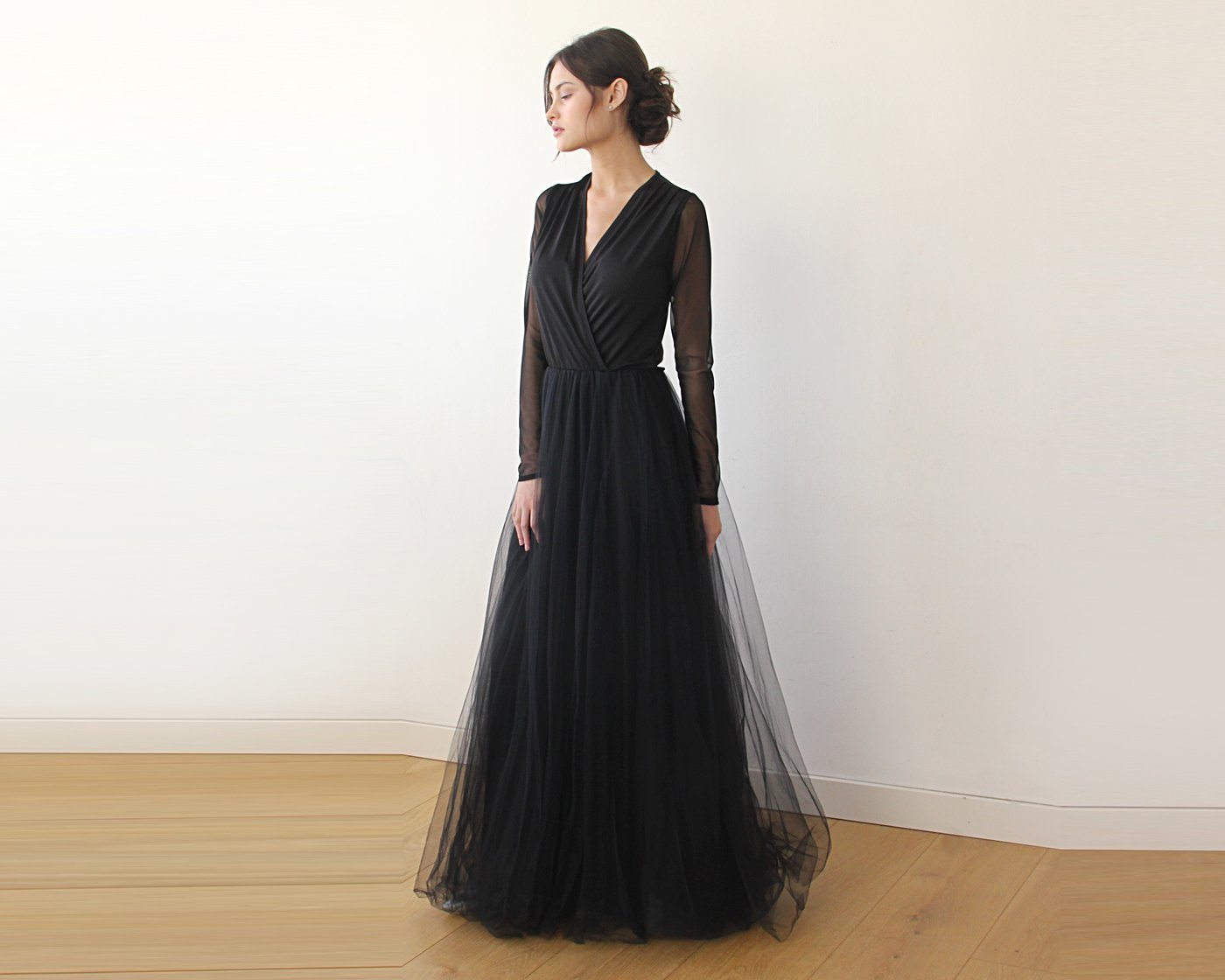 Midnight Allure Black Tulle Gown