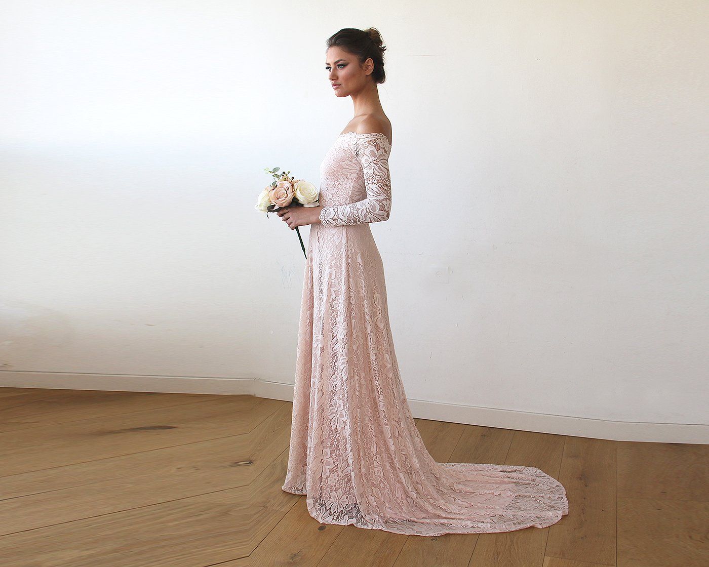 Rosalie Off-Shoulder Pink Lace Gown