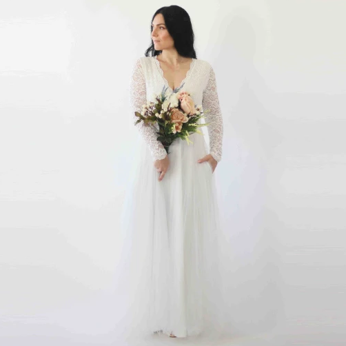 Valentina Long-Sleeve Lace and Tulle