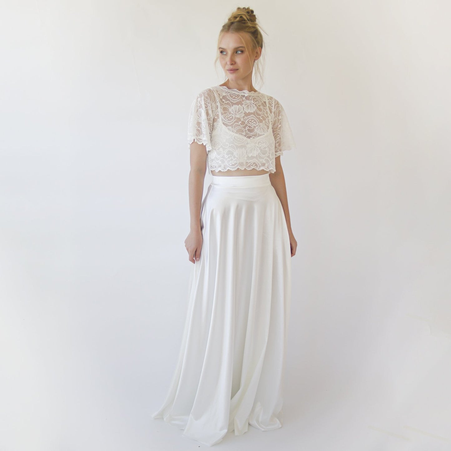 Luna Lace Crop Top & Satin Skirt Set