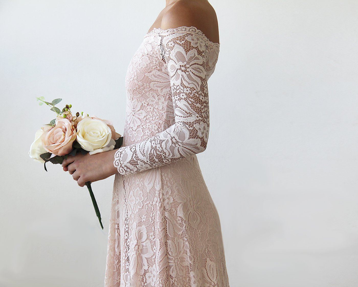 Rosalie Off-Shoulder Pink Lace Gown